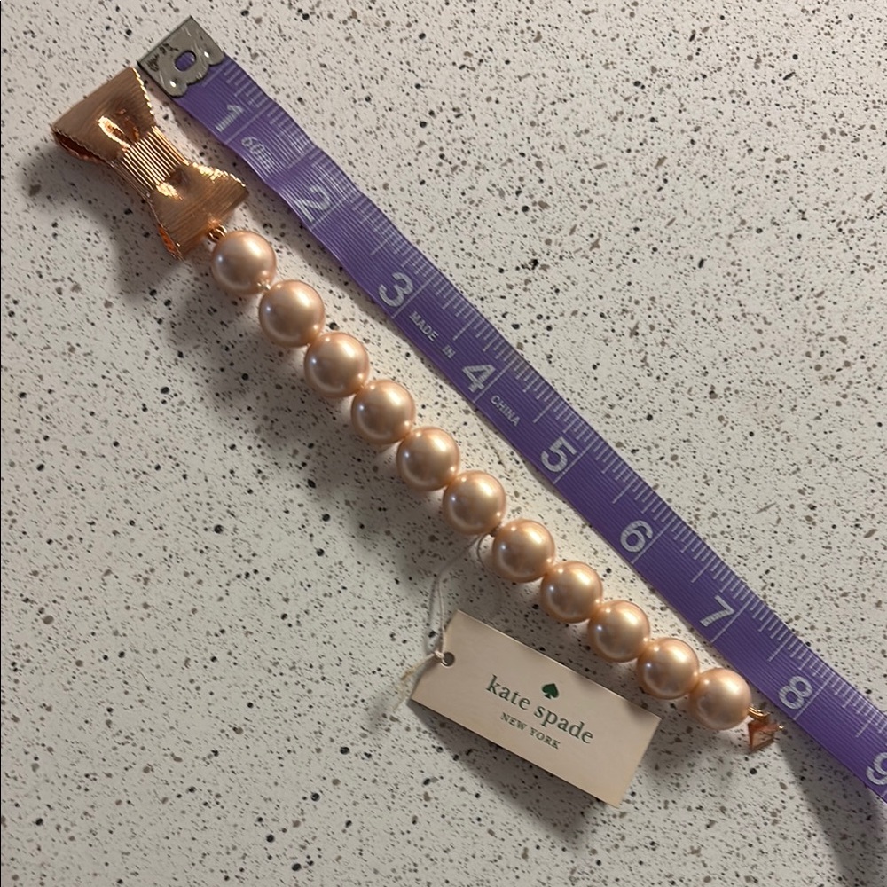 Kate Spade blush “All Wrapped Up in Pearls” Bracelet with Rose Gold Bow - Picture 2 of 4